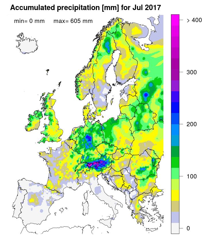 Accumulated precipitation [mm] for July 2017
