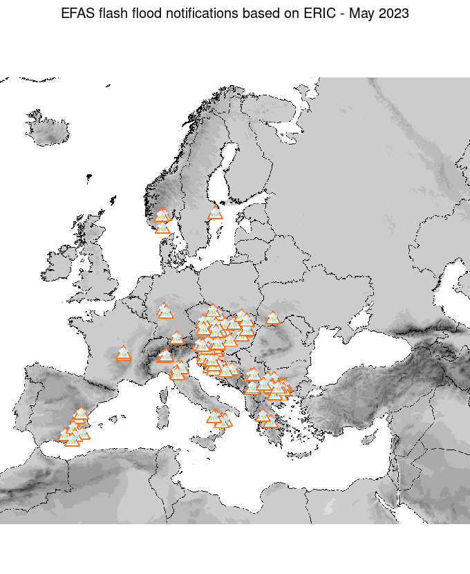 Figure 1. ERIC flash flood notifications sent for May 2023