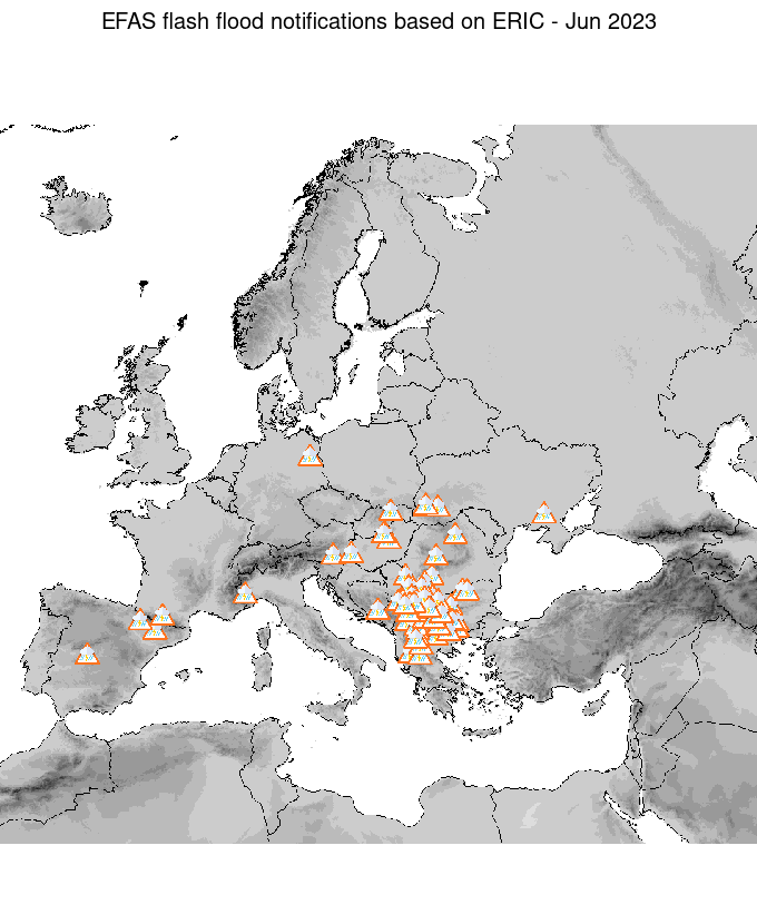 Figure 2. ERIC flash flood notifications sent for June 2023