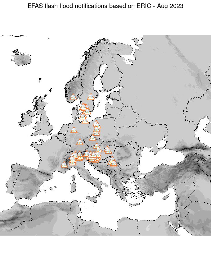 Figure 2. ERIC flash flood notifications sent for August 2023