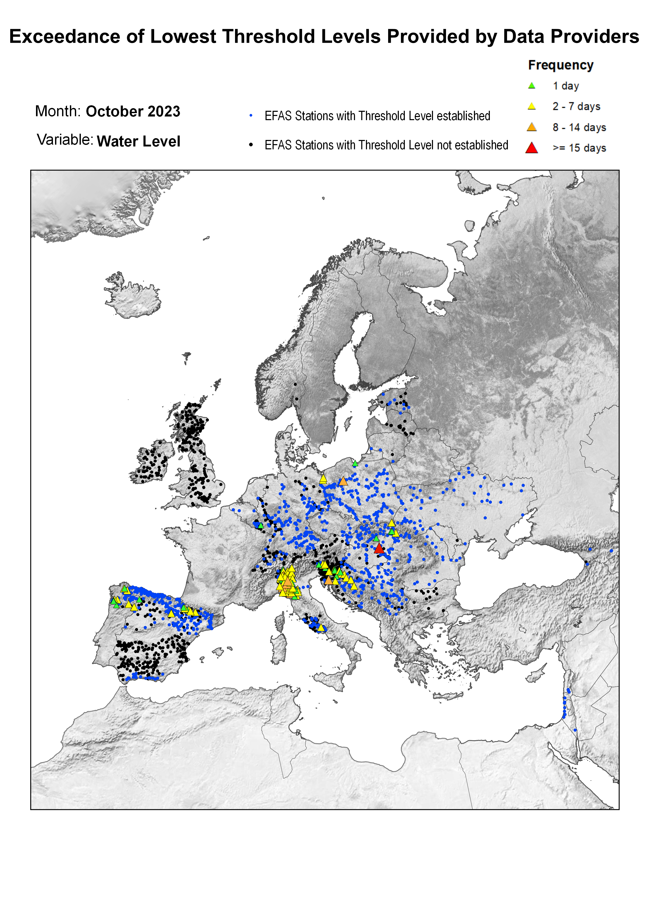 Figure 2. Exceedance of lowest water level threshold level for October 2023