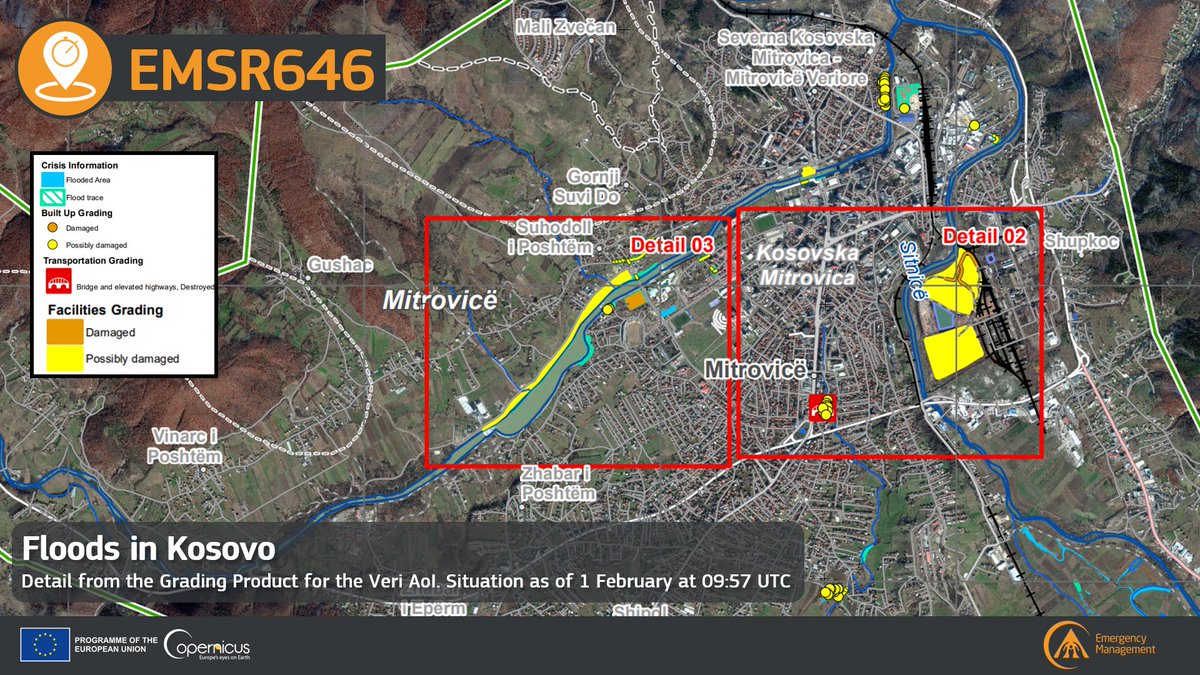 Copernicus Emergency Management Service (EMS) Rapid Mapping Grading Product for Veri, north of Pristina, using optical VHR imagery.