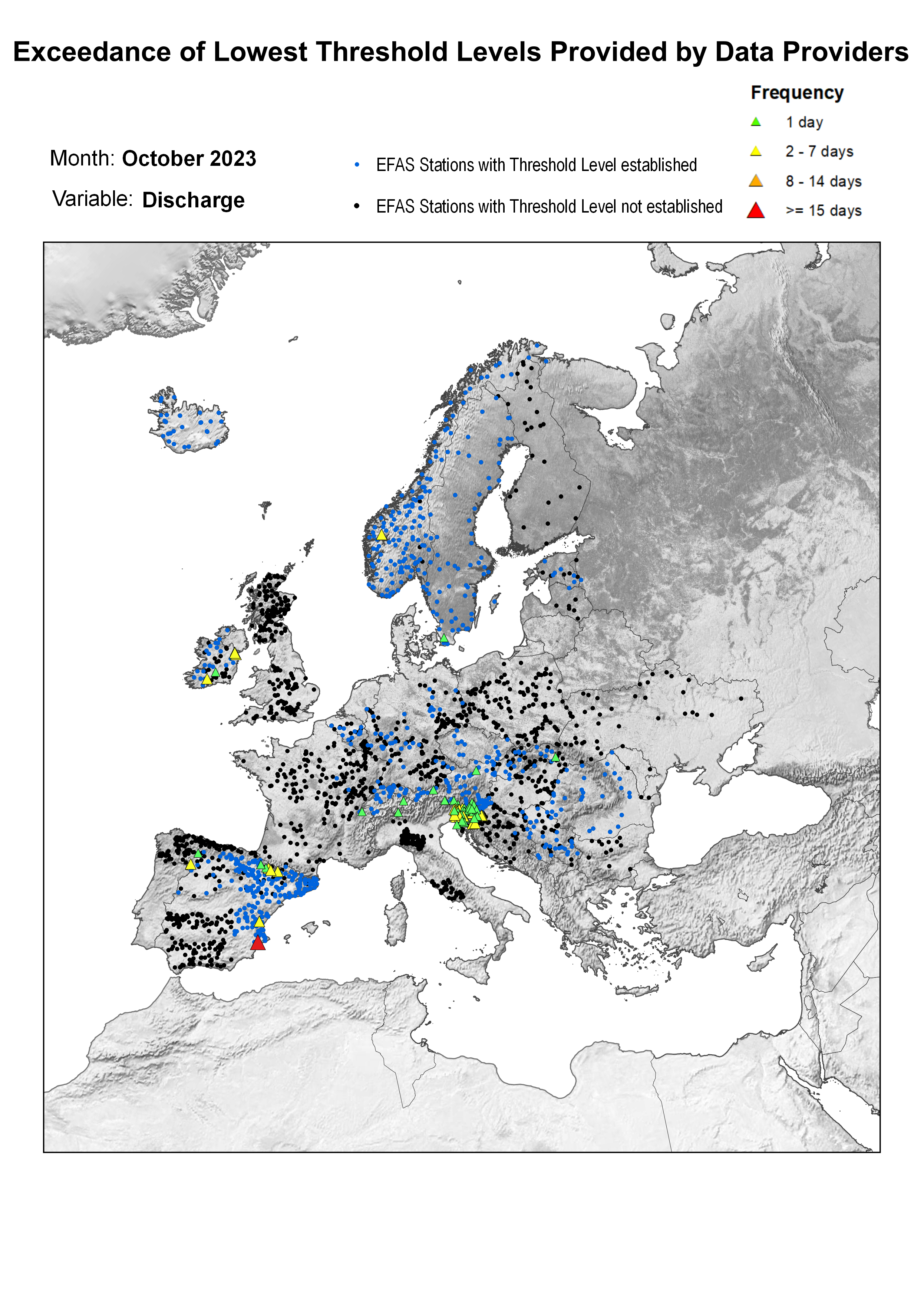Figure 1. Exceedance of lowest discharge threshold level for October 2023