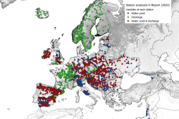 Spatial distribution of stations delivering near real time data for at least one hydrological parameter in 2022